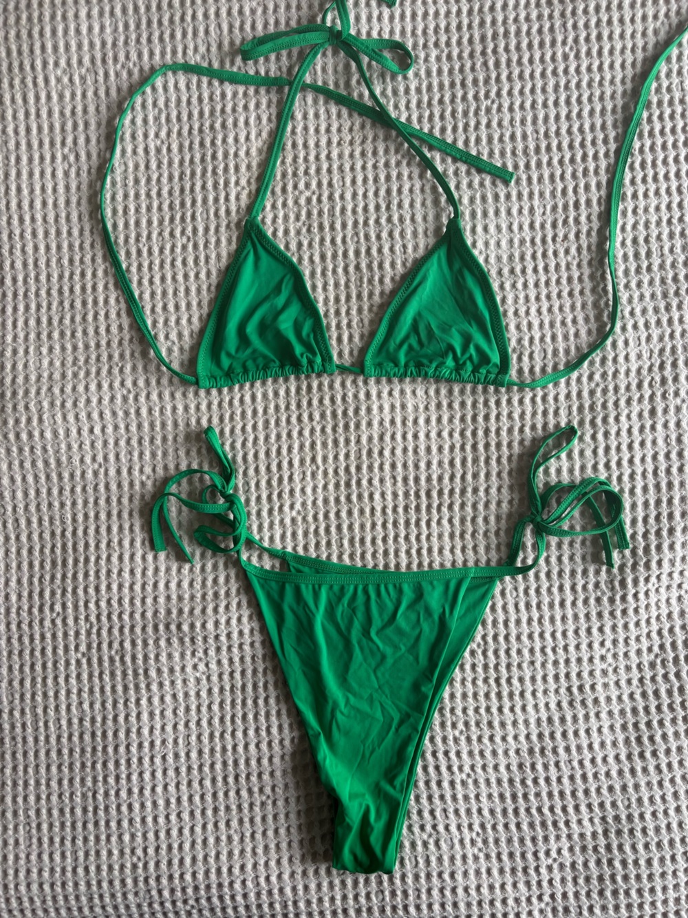 Green Triangle String Bikini Top and Bottom - Women